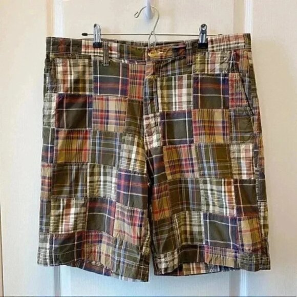 Sonoma Men’s Shorts Flat Front Chino Shorts Cotton Tan Green Blue Plaid Size 36 - Picture 3 of 16